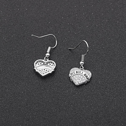 Pit Bull Mom Dog Heart Necklace or Earrings for Women Clear Cubic Zirconia by Ginger Lyne Collection - Earrings