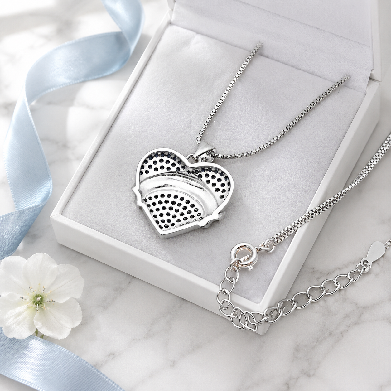 Granddaughter Necklace for Women by Ginger Lyne CZ Heart Pendant White Gold Plated - Blue