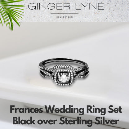 Wedding Ring Set for Women Halo CZ  White Gold Sterling Silver Engagement Ring Ginger Lyne Collection