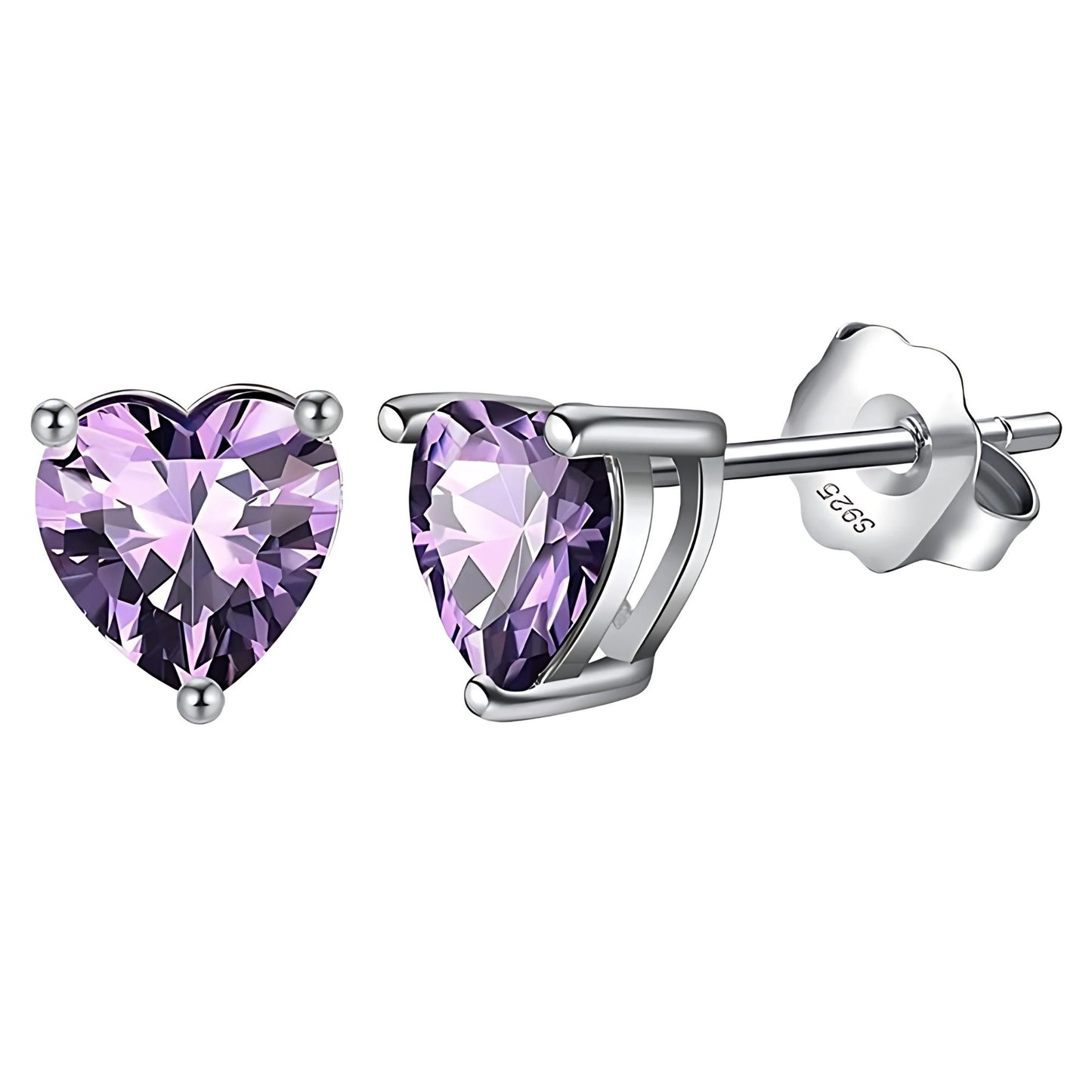 Birthstone Heart Earrings for Women by Ginger Lyne 6mm CZ Solitaire Stud Earrings Sterling Silver