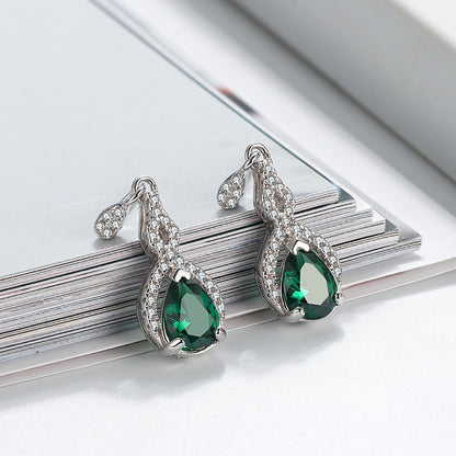 Drop Stud Earrings for Women Green Pear Cz Sterling Silver Ginger Lyne Collection