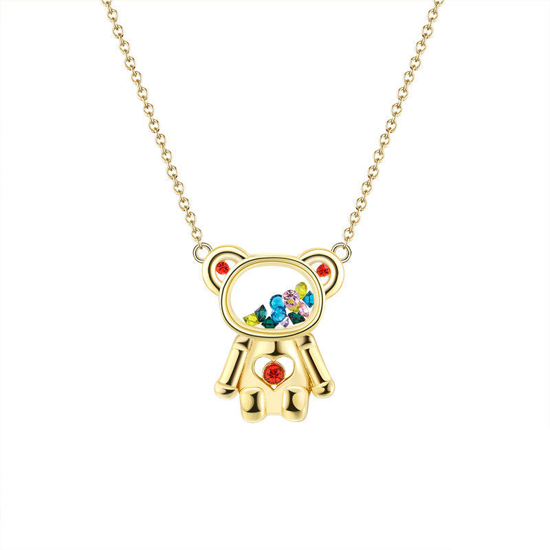Floating CZ Teddy Bear Necklace for Women Gold Over Sterling Silver Girls Ginger Lyne Collection - Necklace