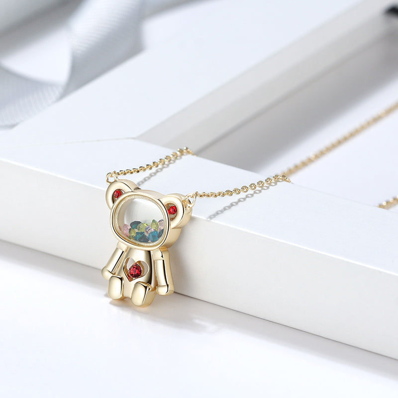 Floating CZ Bear Necklace for Women Gold Plated Sterling Silver Ginger Lyne Collection - Necklace