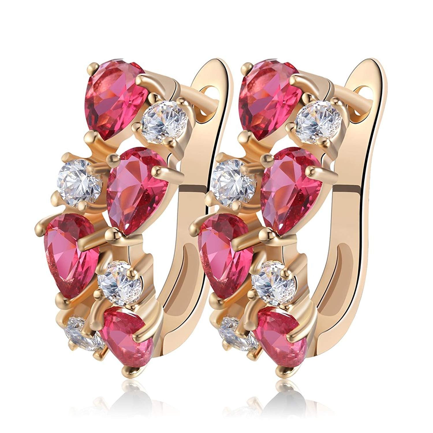 Stacy Drop Earrings for Women Clear Pear Round Red CZ Gold Plated Ginger Lyne Collection - Red