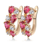 Load image into Gallery viewer, Stacy Drop Earrings for Women Clear Pear Round Red CZ Gold Plated Ginger Lyne Collection - Red
