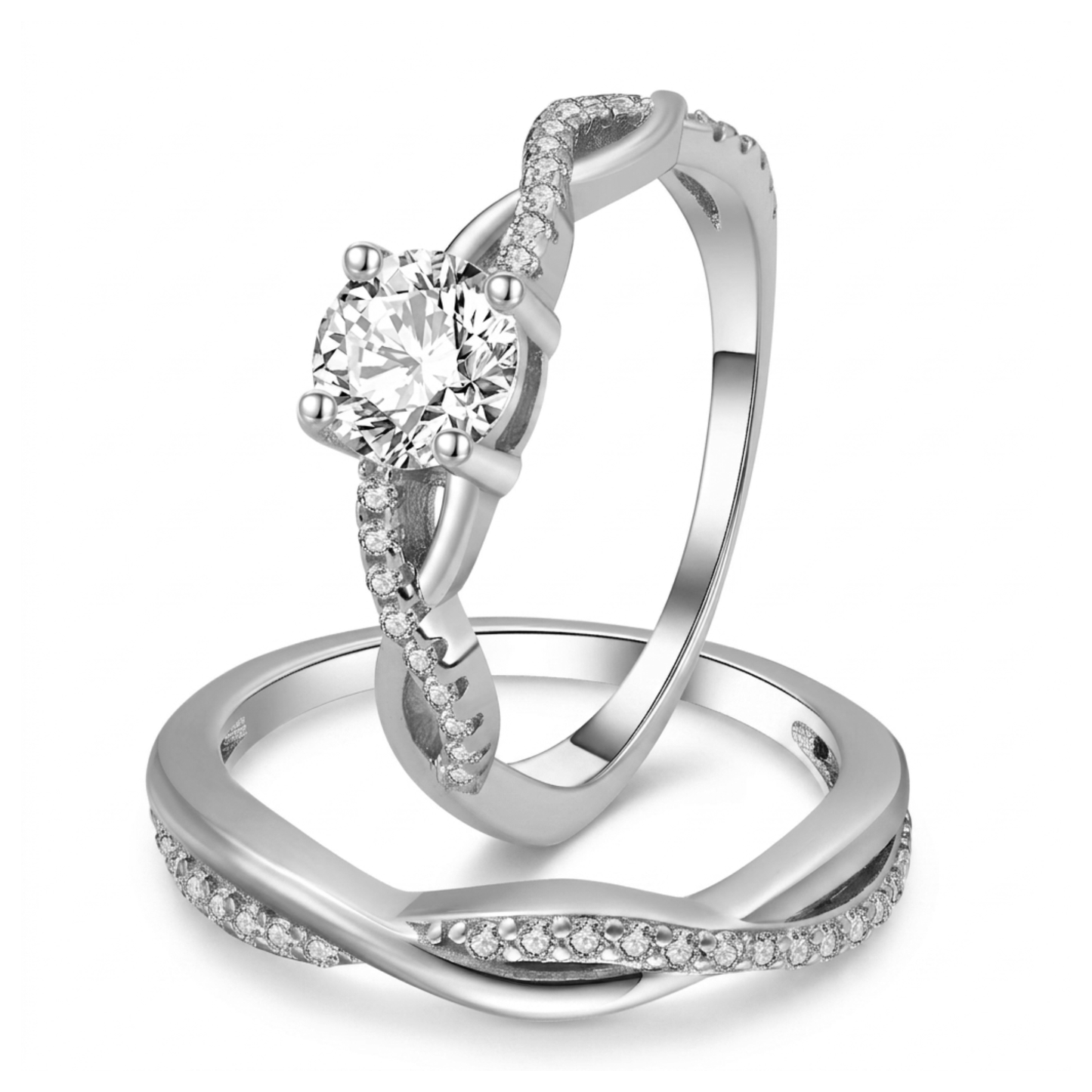 QueenaWeddingRingSetAnniversaryBandEngagementRingforWomenSterlingSterlingCzGingerLyneCollection_WhiteGold/Sterling-1
