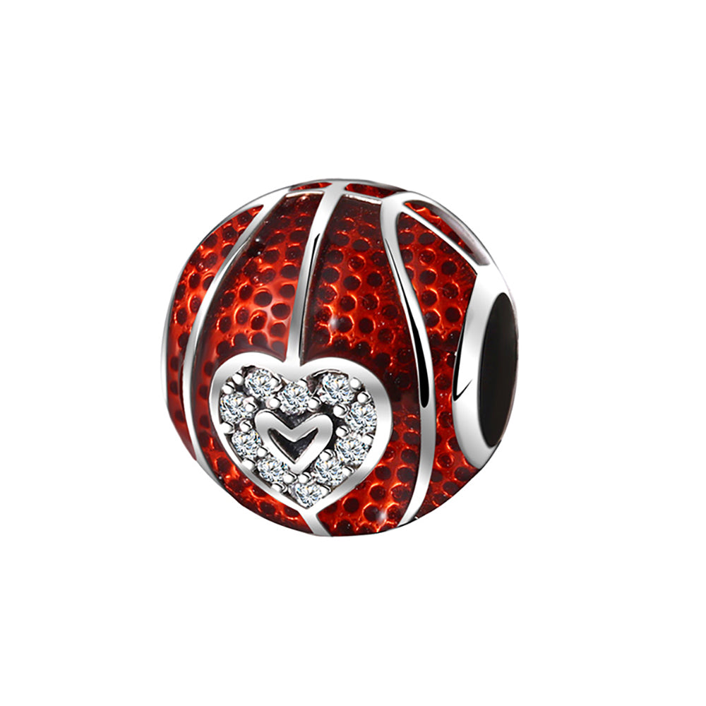 Love Basketball Charm European Bead CZ Red Sterling Silver Ginger Lyne Collection