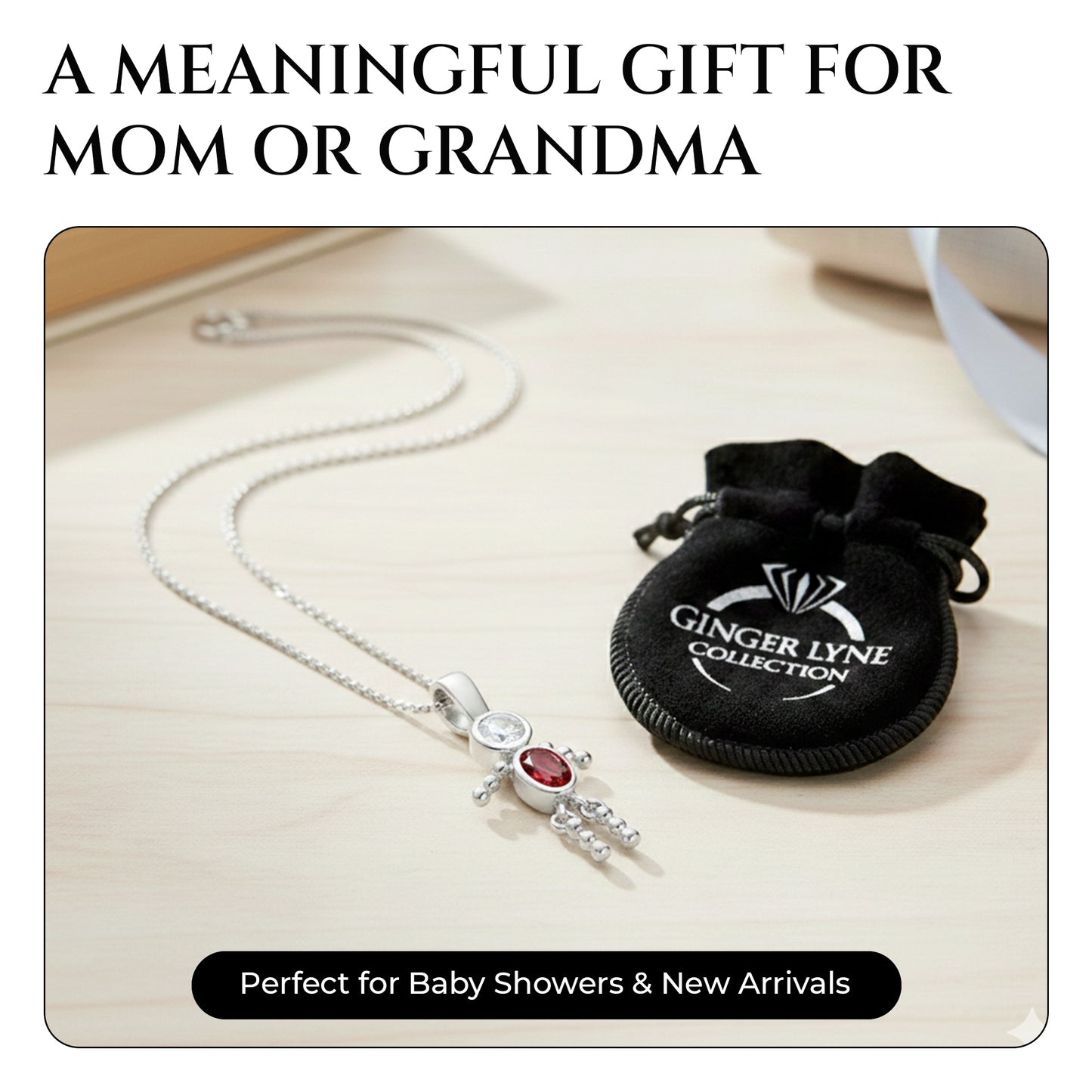 Birthstone Pendant Necklace for Boy Mom or Grandma by Ginger Lyne Sterling Silver CZ Family Birthday Charm - Boy July