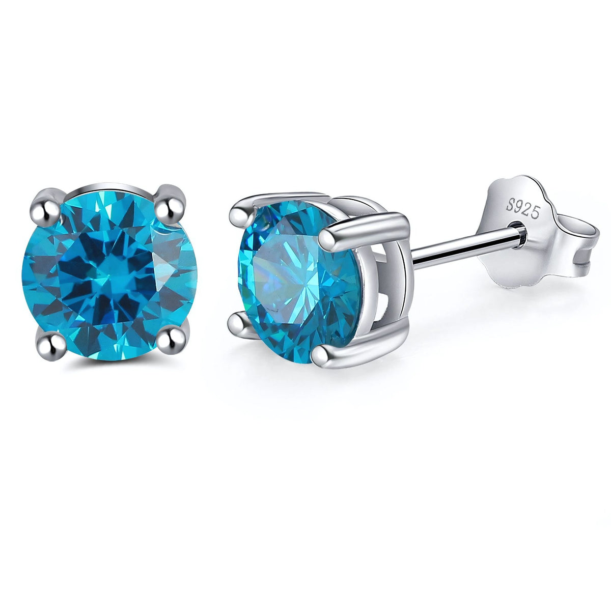 December Birthstone Stud Earrings for Women Blue Cubic Zirconia 6mm Sterling Silver Studs by Ginger Lyne - December