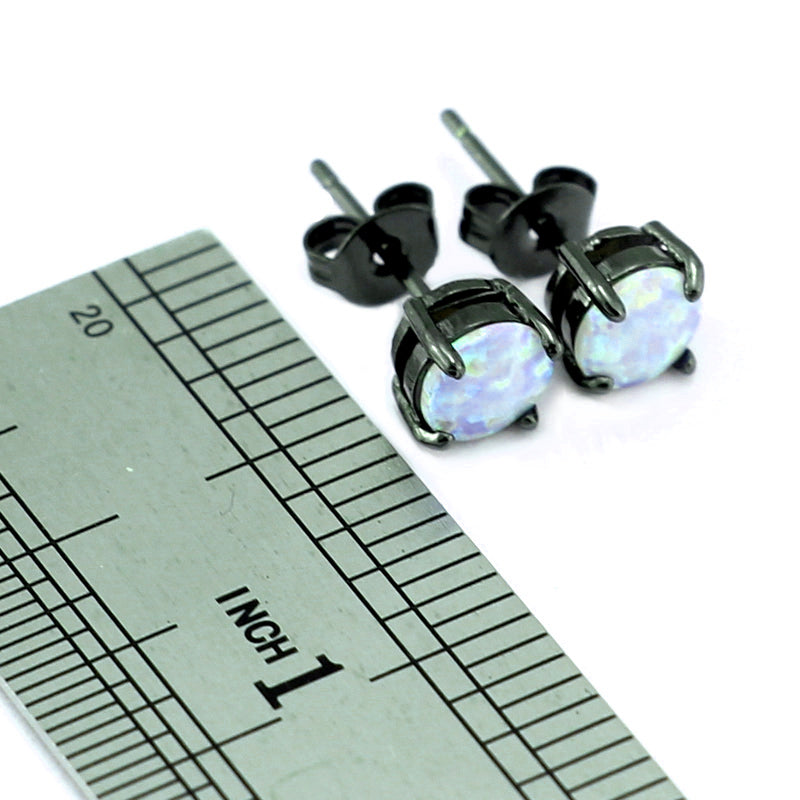 White Created Fire Opal Stud Earrings Wgold Plated Womens Ginger Lyne Collection - Silver/Black