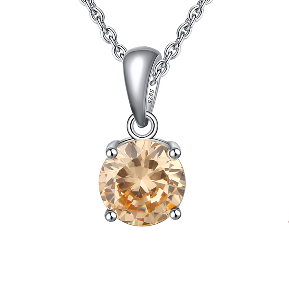 Solitaire Birthstone Necklace for Women Cz Sterling Silver Ginger Lyne Collection - November-Topaz Yellow