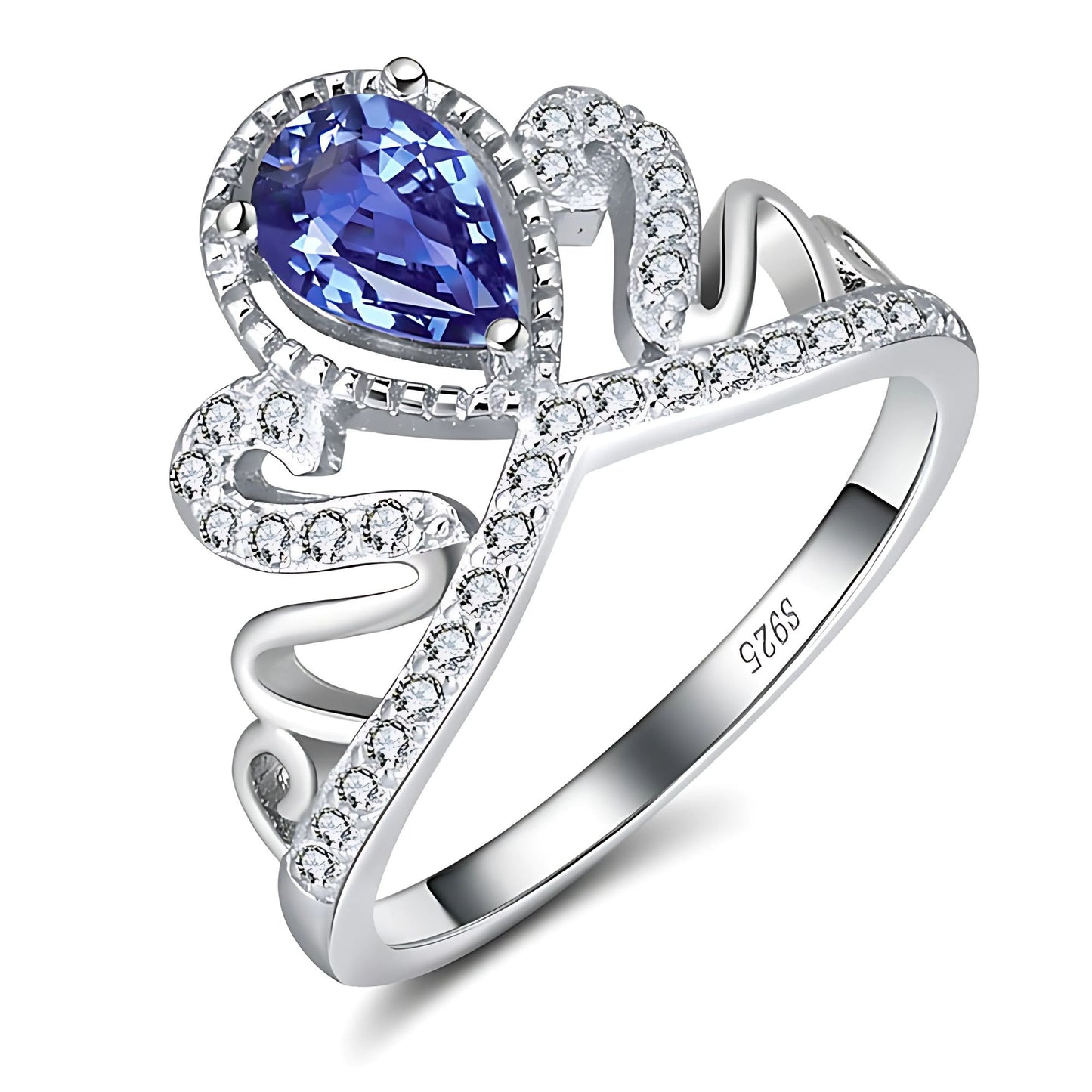 Crown Engagement Enhancer Ring for Women Blue Cz Sterling Silver Ginger Lyne Collection