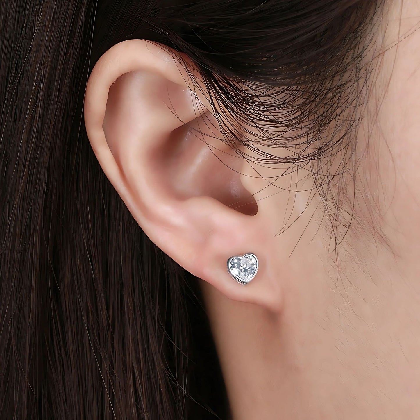 Heart Earrings for Women by Ginger Lyne Gold Plated Sterling Silver Stud Solitaire Cubic Zirconia - Gold