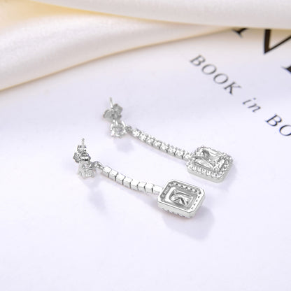 Clear Cubic Zirconia Halo Dangle Earrings for Women Sterling Silver 8x6mm Emerald Cut by Ginger Lyne - Clear