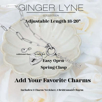 Paperclip Link Carabiner Chain Charm Holder Necklace With Bridesmaid Charm for Women Stainless Steel 18-20" Ginger Lyne - Silver Tone