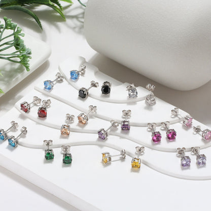 April Birthstone Stud Earrings for Women Clear Cubic Zirconia 6mm Sterling Silver Studs by Ginger Lyne - Clear