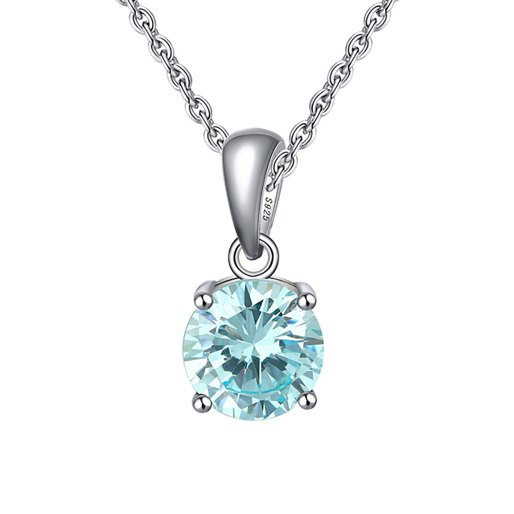 Solitaire Birthstone Necklace for Women Cz Sterling Silver Ginger Lyne Collection - March-Aquanarine Blue
