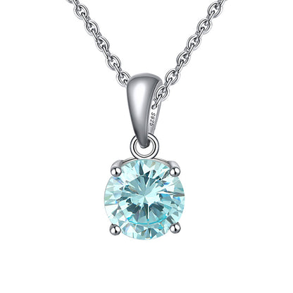 Solitaire Birthstone Necklace for Women Cz Sterling Silver Ginger Lyne Collection - March-Aquanarine Blue