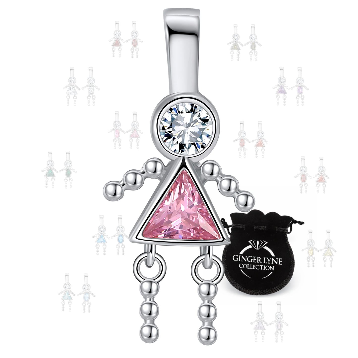 Baby Girl Birthstone Charm Children Pendants for Mom or Grandma Necklace by Ginger Lyne CZ Sterling Silver - Girl October