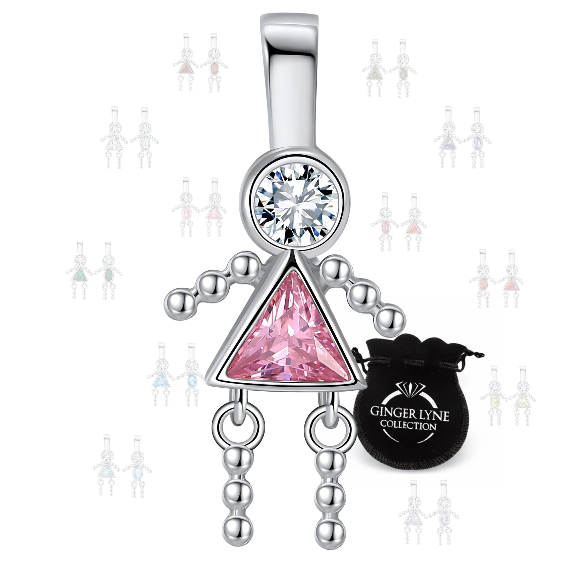 Baby Girl Birthstone Charm Children Pendants for Mom or Grandma Necklace by Ginger Lyne CZ Sterling Silver - Girl October