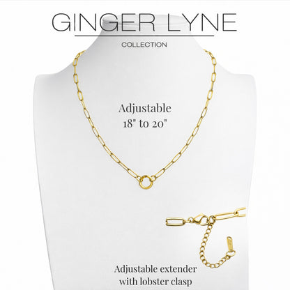 PaperclipLinkCircleCarabinerCharmHolderNecklaceforWomenStainlessSteel18"-20"GingerLyneCollection_Gold-6