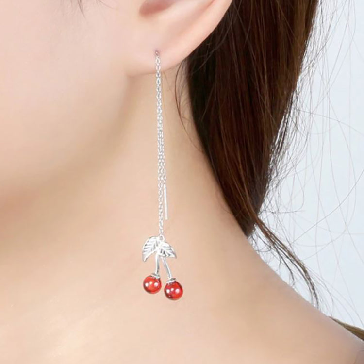 Cherry Threader Earrings for Women and Girls Red Agate Sterling Silver Ginger Lyne Collection