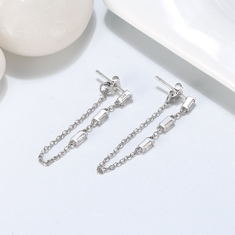 Chain Dangle Earrings for Women Emerald Cut Cz Sterling Silver Ginger Lyne Collection