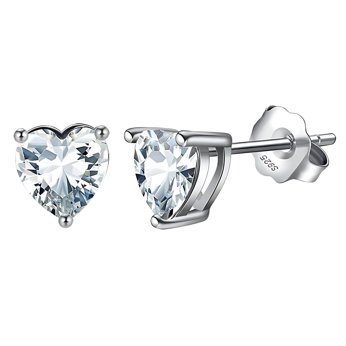 Birthstone Heart Earrings for Women by Ginger Lyne 6mm CZ Solitaire Stud Earrings Sterling Silver