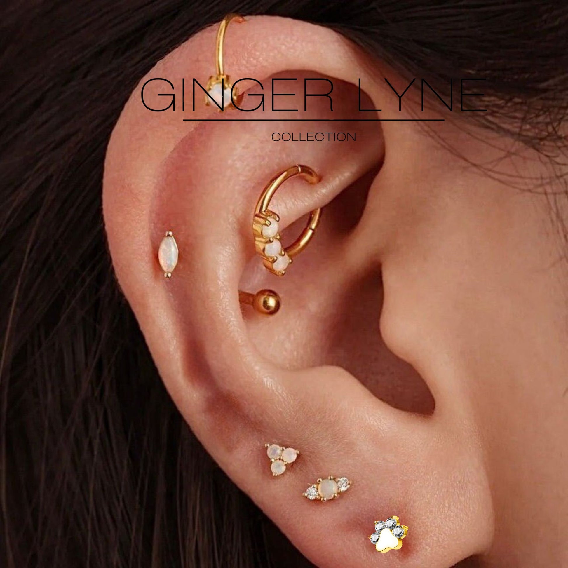 PawPrintFlatBackEarringsforWomenSterlingSilverCartilageHelixLobeBodyPiercingStudsGingerLyne_Gold-5