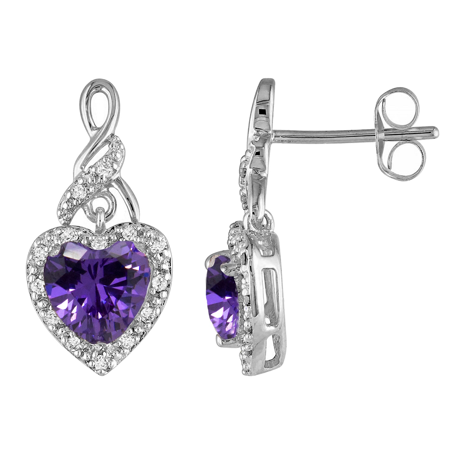 Heart Shape Purple Cz Drop Stud Earrings Womens Ginger Lyne Collection