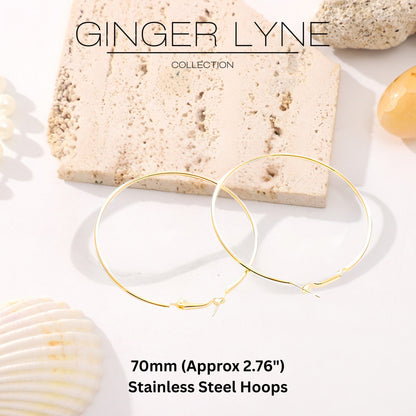 Thin Large Plain Hoop Earrings for Women 70mm Stainless Steel Ginger Lyne Collection - Gold