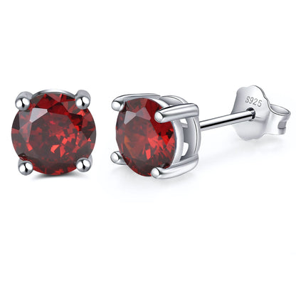 July Birthstone Stud Earrings for Women Red Cubic Zirconia 6mm Sterling Silver Studs by Ginger Lyne - July
