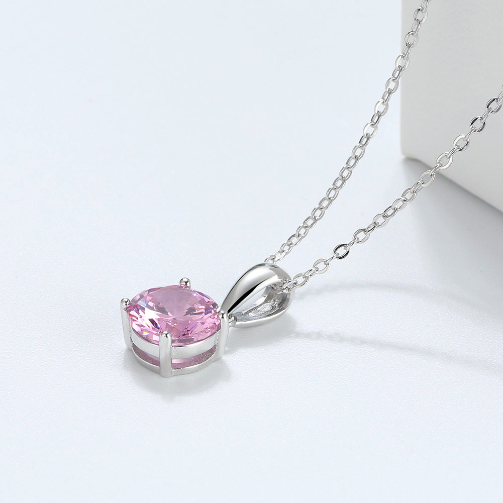 Solitaire Birthstone Necklace for Women Cz Sterling Silver Ginger Lyne Collection - October-Tourmaline Pink