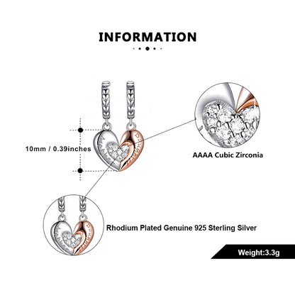 Mother Daughter Heart Charm European Bead Sterling Silver Clear CZ Ginger Lyne Collection