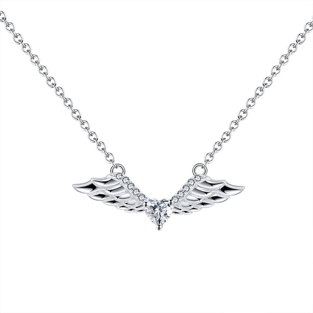 Wings Pendant Necklace for Women Heart Cut CZ Sterling Silver Girls Ginger Lyne Collection