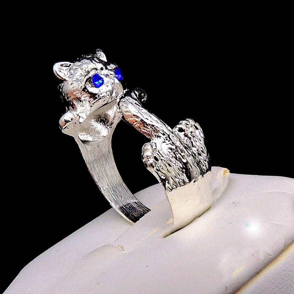 Fluffy Grumpy Cat Wrap Ring Silver Plated Girls or Womens Ginger Lyne Collection