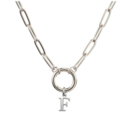 PaperclipLinkCircleCarabinerIntialLetterCharmHolderNecklaceforWomenStainlessSteel20"GingerLyne_Silver-F-1