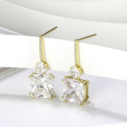 Drop Stud Earrings for Women Princess Cut Cz Sterling Silver Womens Ginger Lyne Collection - Gold