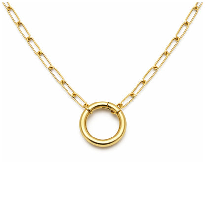 PaperclipLinkCircleCarabinerCharmHolderNecklaceforWomenStainlessSteel18"-20"GingerLyneCollection_Gold-1
