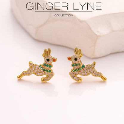 ChristmasReindeerEarringsWomensFlyingDeer14KTGoldPlatedStudCZGingerLyneCollection_Gold-2