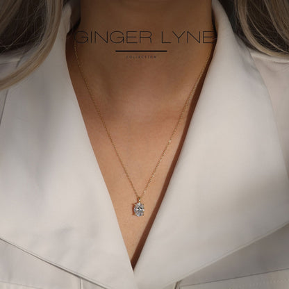 Oval Solitaire Necklace for Women Sterling Silver 2.5 Ct 8A Cubic Zirconia Pendant 18" Chain by Ginger Lyne - Silver