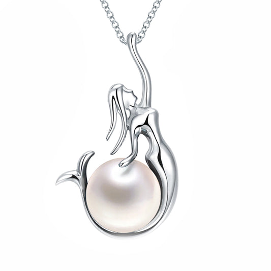 MermaidNecklaceSimulatedPearlSterlingSilverWomensbyGingerLyneCollection_Silver-1