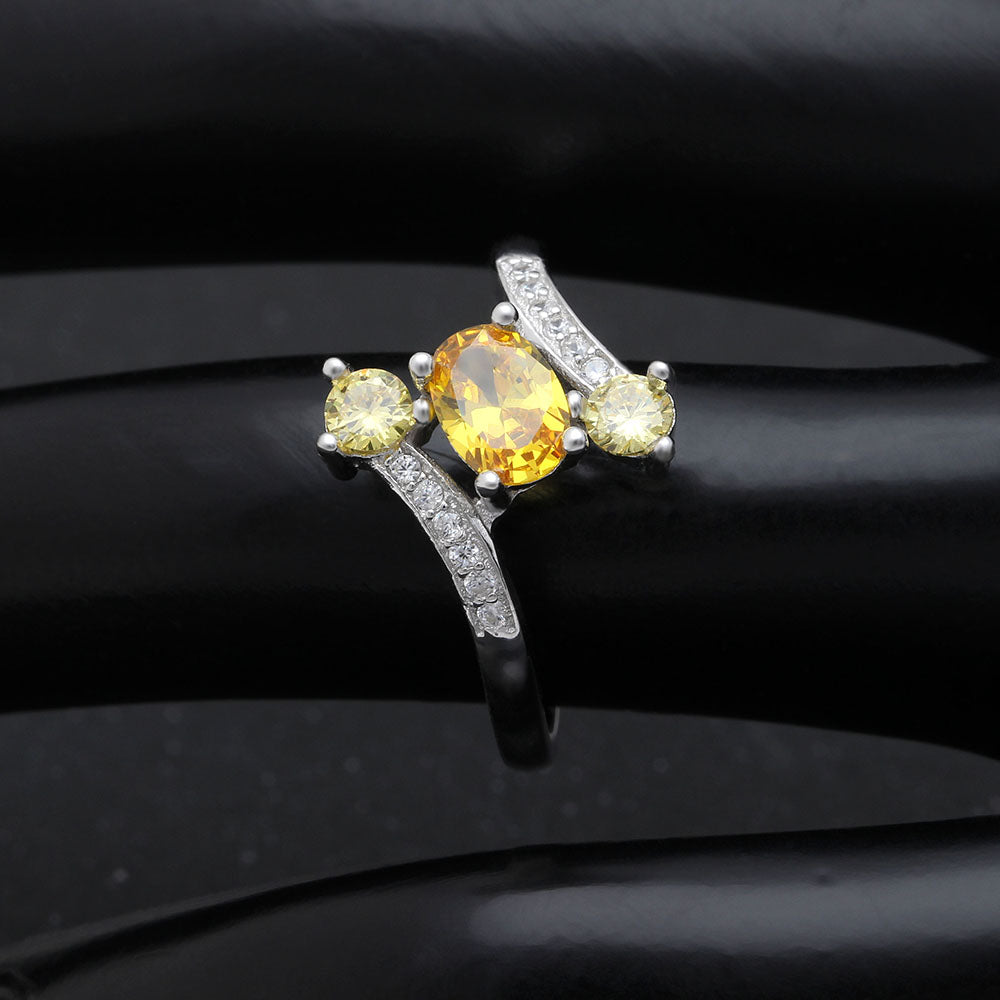 Birthstone Ring for Women Statement Ring 3 Stone Sterling Silver Cz Ginger Lyne Collection