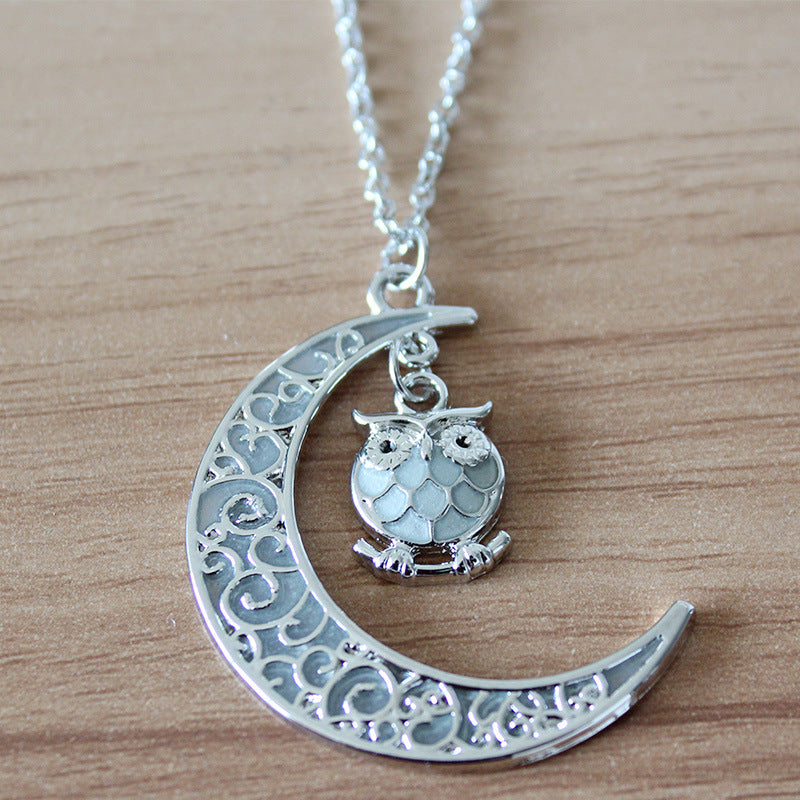 Owl Glow In Dark Pendant Chain Necklace for Women Green or Blue Ginger Lyne Collection - Blue