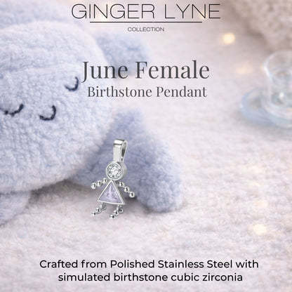 Birthstone Family Pendant for Mom by Ginger Lyne Stainless Steel Cubic Zirconia Charms For Grandma Necklace_Female-June-Silver-3