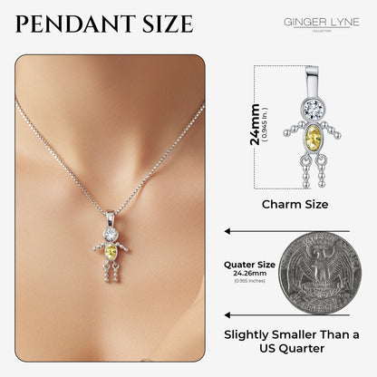 Birthstone Pendant Necklace for Boy Mom or Grandma by Ginger Lyne Sterling Silver CZ Family Birthday Charm - Boy November