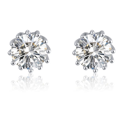 Crown Stud Earrings 8mm Round Cz Sterling Silver Womens by Ginger Lyne Collection - White Gold