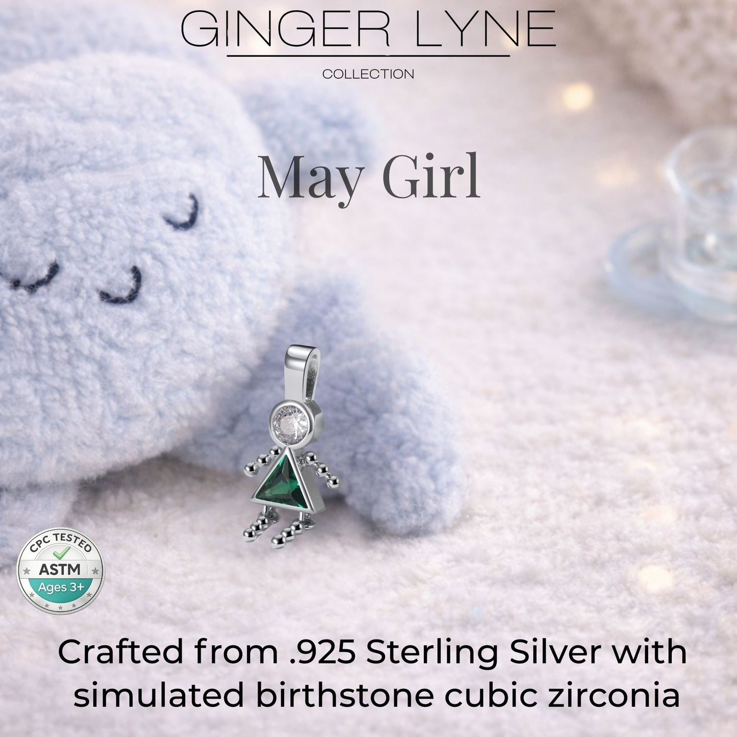 Baby Girl Birthstone Charm Children Pendants for Mom or Grandma Necklace by Ginger Lyne CZ Sterling Silver - Girl May