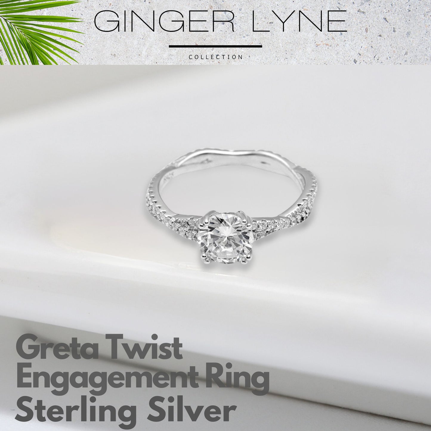 Greta Engagement Ring Sterling Silver Twist Clear Cz Women Ginger Lyne Collection