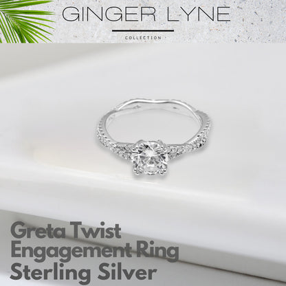 Greta Engagement Ring Sterling Silver Twist Clear Cz Women Ginger Lyne Collection